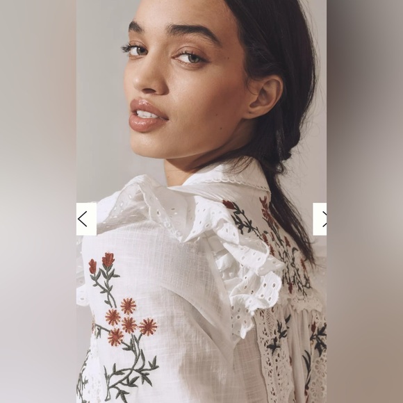 NWT By Anthropologie Long-Sleeve V-Neck Eyelet Midi Dress - Picture 4 of 12